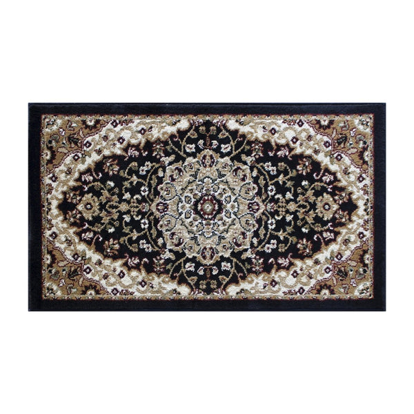 English Elm Mersin Collection Persian-Style Runner Rug - Durable Olefin with Jute Backing for Hallways & Living Spaces Black 2' x 3' NR-RGB401-23-BK-GG