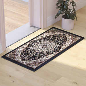 English Elm Mersin Collection Persian-Style Runner Rug - Durable Olefin with Jute Backing for Hallways & Living Spaces Black 2' x 3' NR-RGB401-23-BK-GG