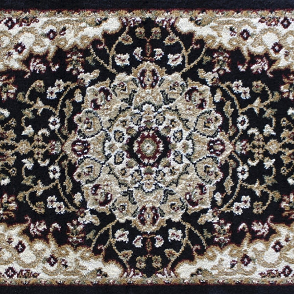 English Elm Mersin Collection Persian-Style Runner Rug - Durable Olefin with Jute Backing for Hallways & Living Spaces Black 2' x 3' NR-RGB401-23-BK-GG