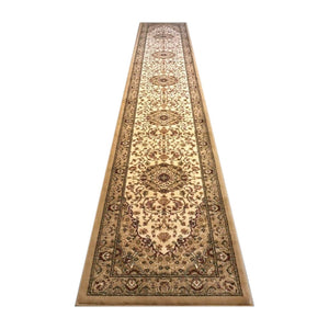 English Elm Mersin Collection Persian-Style Runner Rug - Durable Olefin with Jute Backing for Hallways & Living Spaces Ivory 3' x 20' NR-RGB401-320-IV-GG
