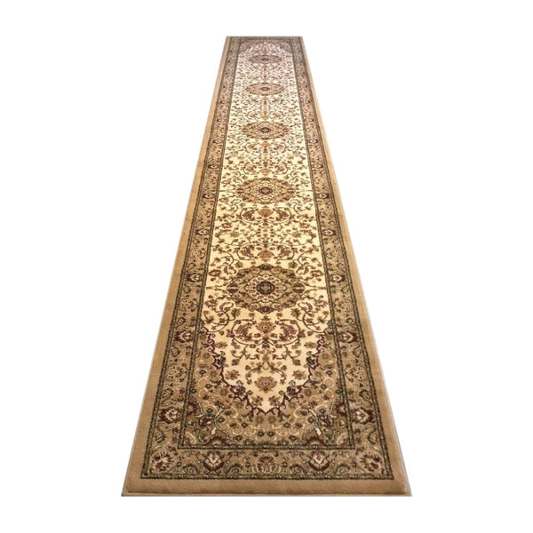 English Elm Mersin Collection Persian-Style Runner Rug - Durable Olefin with Jute Backing for Hallways & Living Spaces Ivory 3' x 20' NR-RGB401-320-IV-GG
