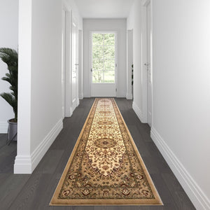 English Elm Mersin Collection Persian-Style Runner Rug - Durable Olefin with Jute Backing for Hallways & Living Spaces Ivory 3' x 20' NR-RGB401-320-IV-GG