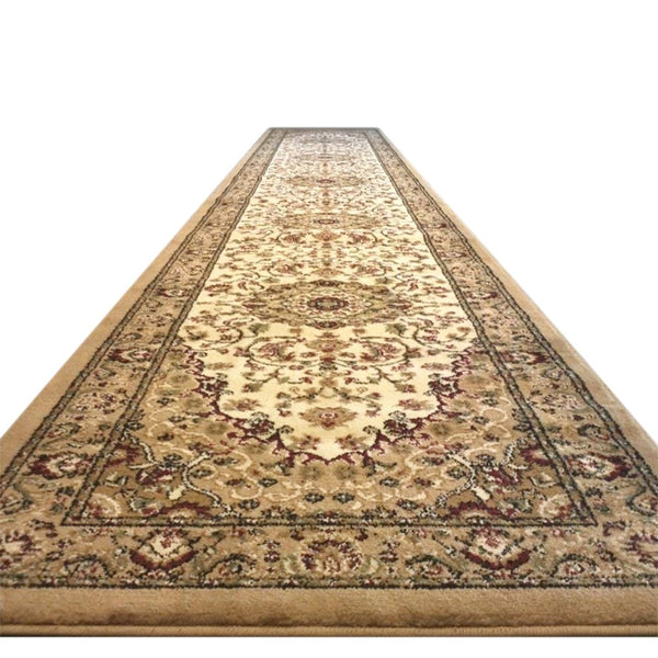 English Elm Mersin Collection Persian-Style Runner Rug - Durable Olefin with Jute Backing for Hallways & Living Spaces Ivory 3' x 20' NR-RGB401-320-IV-GG