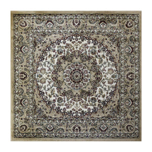 English Elm Mersin Collection Persian-Style Runner Rug - Durable Olefin with Jute Backing for Hallways & Living Spaces Ivory 4' Square NR-RGB401-44-IV-GG