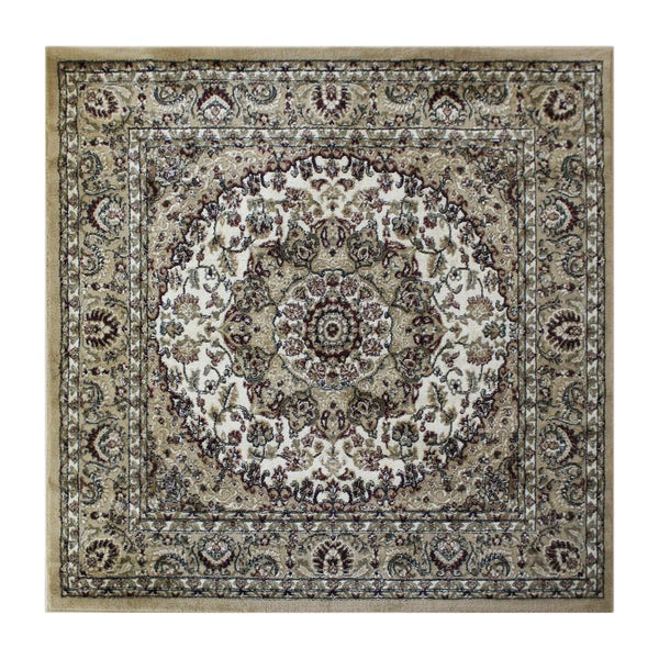 English Elm Mersin Collection Persian-Style Runner Rug - Durable Olefin with Jute Backing for Hallways & Living Spaces Ivory 7' Square NR-RGB401-77-IV-GG