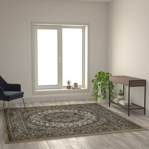 English Elm Mersin Collection Persian-Style Runner Rug - Durable Olefin with Jute Backing for Hallways & Living Spaces Ivory 7' Square NR-RGB401-77-IV-GG