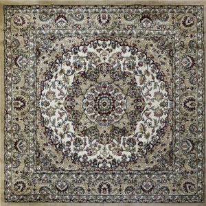 English Elm Mersin Collection Persian-Style Runner Rug - Durable Olefin with Jute Backing for Hallways & Living Spaces Ivory 7' Square NR-RGB401-77-IV-GG