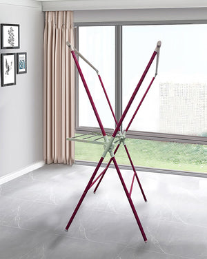 ORE International 51 Inch Folding Laundry Drying Rack with Three Sections and Detachable Shoe Shelf Pink NR515PNK