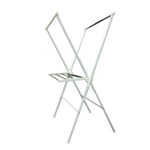 ORE International 51 Inch Folding Laundry Drying Rack with Three Sections and Detachable Shoe Shelf White NR515WHT