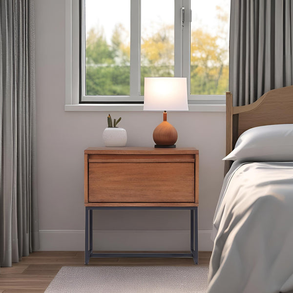 Origins Levi Nightstand - Rustic Charm With Natural Wood Finish And Durable Soft-close Drawer Glides Teak Brown Mahogany Solids & Gmelina Veneer Ns-06