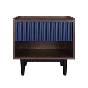 Manhattan Comfort Duane Mid-Century Modern Nightstand Dark Brown and Navy Blue NS-10GLF-NB