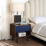 Manhattan Comfort Duane Mid-Century Modern Nightstand Dark Brown and Navy Blue NS-10GLF-NB