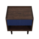 Manhattan Comfort Duane Mid-Century Modern Nightstand Dark Brown and Navy Blue NS-10GLF-NB