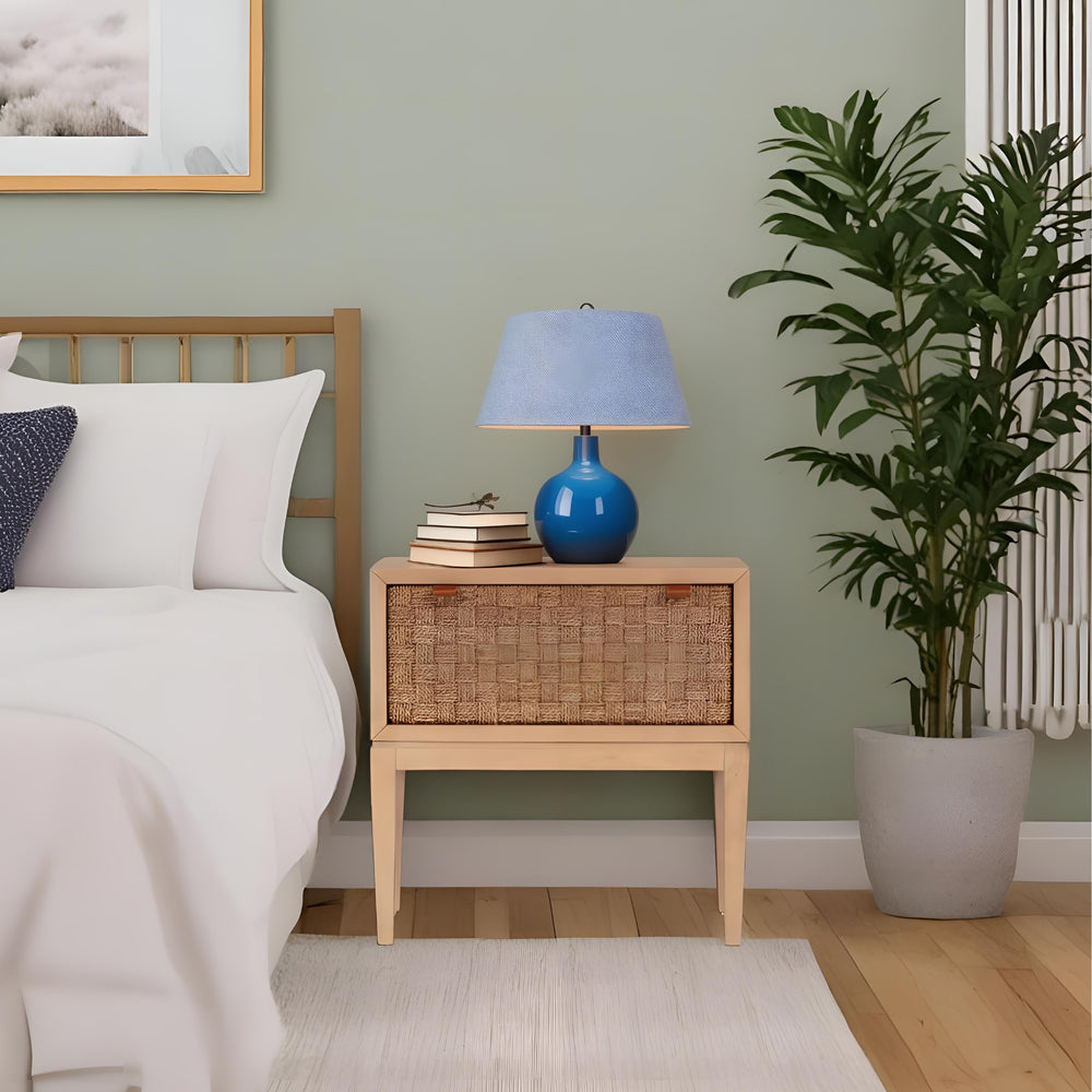 Origins Roxanna Nightstand - Coastal-inspired Design With Seagrass Drawer And Soft-close Glides For Storage Natural Mahogany Solids & Gmelina Veneer Ns-29