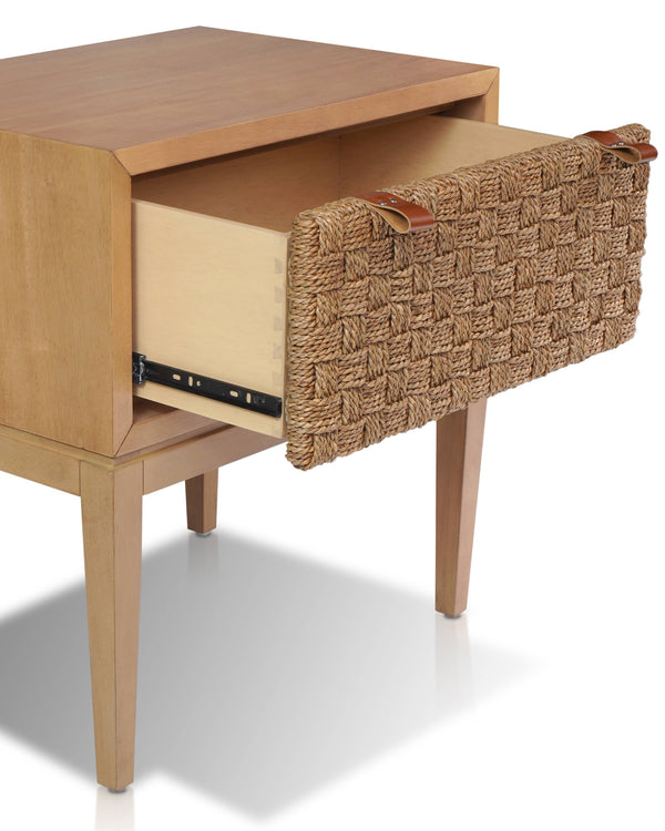 Origins Roxanna Nightstand - Coastal-inspired Design With Seagrass Drawer And Soft-close Glides For Storage Natural Mahogany Solids & Gmelina Veneer Ns-29