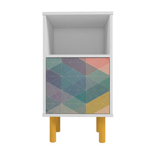 Retro Nightstand in White and Multi Color Red, Yellow, Blue NS-314AMC132 Manhattan Comfort