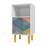 Retro Nightstand in White and Multi Color Red, Yellow, Blue NS-314AMC132 Manhattan Comfort