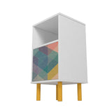 Retro Nightstand in White and Multi Color Red, Yellow, Blue NS-314AMC132 Manhattan Comfort