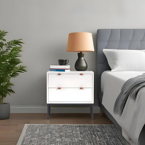 Origins Wilma Nightstand - Contemporary Two-drawer Design With Soft-close Glides And Metal Legs For Style White Mahogany Solids & Gmelina Veneer Ns-35