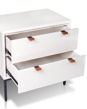 Origins Wilma Nightstand - Contemporary Two-drawer Design With Soft-close Glides And Metal Legs For Style White Mahogany Solids & Gmelina Veneer Ns-35