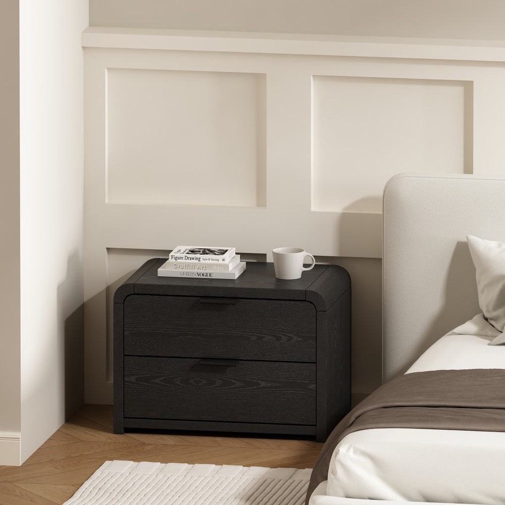 Manhattan Comfort Grace Modern 28" Nightstand - Elegant Storage Solution For A Serene And Stylish Bedroom Retreat Black Mdf Ns007-bk