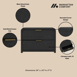 Manhattan Comfort Grace Modern 28" Nightstand - Elegant Storage Solution For A Serene And Stylish Bedroom Retreat Black And Gold Mdf Ns007-gbk