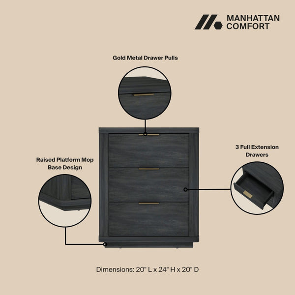 Manhattan Comfort Evelyn Elegant Modern Nightstand With Full Extension Drawer For Timeless Bedroom Serenity Charcoal Grey Mdf Ns013-ch