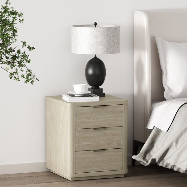 Manhattan Comfort Evelyn Elegant Modern Nightstand With Full Extension Drawer For Timeless Bedroom Serenity Natural Mdf Ns013-na