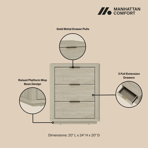 Manhattan Comfort Evelyn Elegant Modern Nightstand With Full Extension Drawer For Timeless Bedroom Serenity Natural Mdf Ns013-na