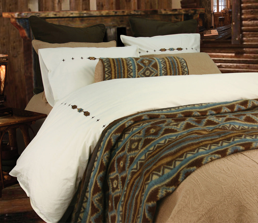 Hiend Accents Canyon Crest Duvet Cover - Elegant Aztec Embroidery For Rustic Charm In Any Bedroom Decor Style Cream Face, 100% Polyester,Back, 100% Cotton. Ns3550du-fl-oc
