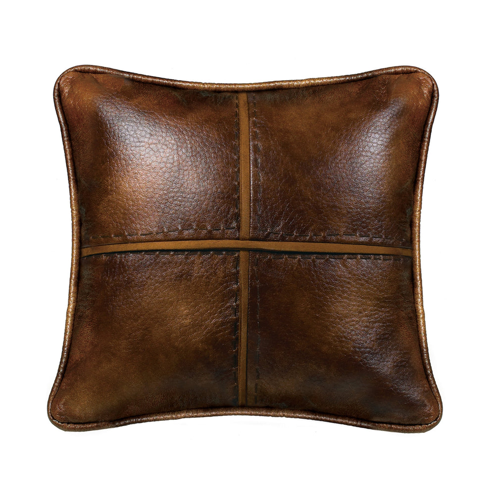 Hiend Accents Brighton Luxurious Faux Leather Decorative Throw Pillow With Hand-stitched Detailing For Style Brown Shell, 100% Polyester,Fill, 100% Waterfowl Feathers Ns4090p1