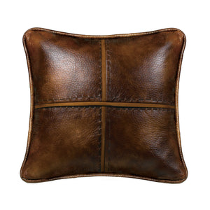 Hiend Accents Brighton Luxurious Faux Leather Decorative Throw Pillow With Hand-stitched Detailing For Style Brown Shell, 100% Polyester,Fill, 100% Waterfowl Feathers Ns4090p1