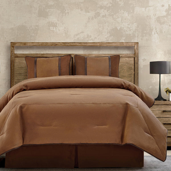 Hiend Accents Brighton Comforter Set - Elevate Your Bedroom With Luxurious Western Elegance And Cozy Textures Brown Comforter, Face, 100% Polyester. Back, 100% Cotton. Filling, 100% Polyester,Bedskirt, Skirt, 100% Polyester. Decking, 100% Polyester,Standard Sham, 100% Polyester Ns4090-tw-oc