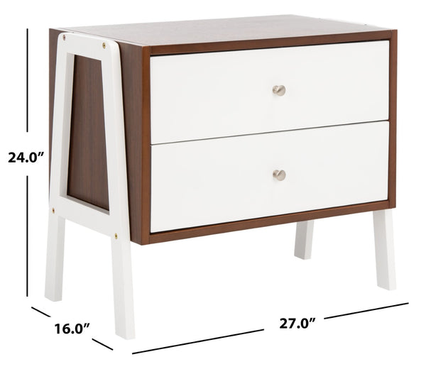 Safavieh Winchester Nightstand - Mid-Century Modern Design With Walnut Finish & White A-Frame Accents, 2 Drawers NST1400B