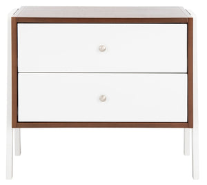 Safavieh Winchester Nightstand - Mid-Century Modern Design With Walnut Finish & White A-Frame Accents, 2 Drawers NST1400B