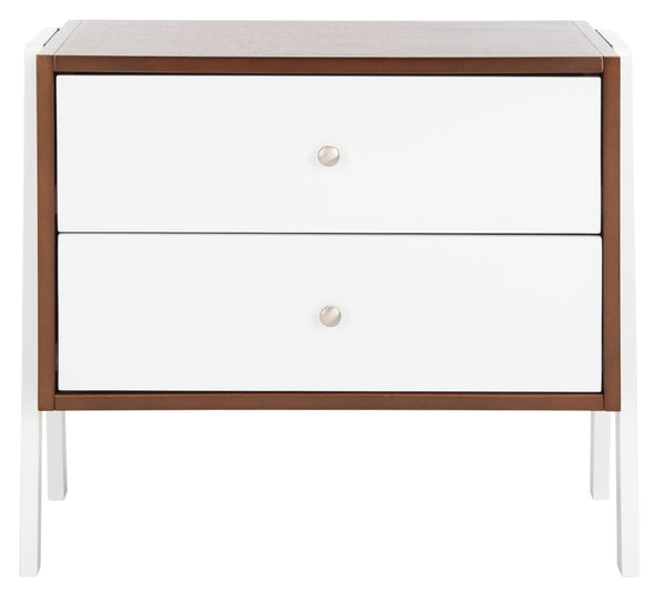 Safavieh Winchester Nightstand - Mid-Century Modern Design With Walnut Finish & White A-Frame Accents, 2 Drawers NST1400B