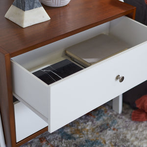 Safavieh Winchester Nightstand - Mid-Century Modern Design With Walnut Finish & White A-Frame Accents, 2 Drawers NST1400B