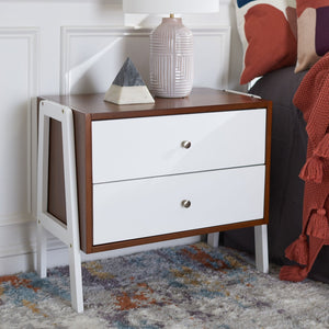 Safavieh Winchester Nightstand - Mid-Century Modern Design With Walnut Finish & White A-Frame Accents, 2 Drawers NST1400B