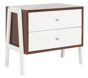 Safavieh Winchester Nightstand - Mid-Century Modern Design With Walnut Finish & White A-Frame Accents, 2 Drawers NST1400B