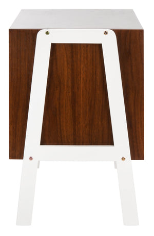 Safavieh Winchester Nightstand - Mid-Century Modern Design With Walnut Finish & White A-Frame Accents, 2 Drawers NST1400B