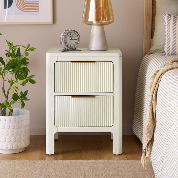 Safavieh Misha Nightstand - Sleek White Acacia Wood Furniture For Modern Bedrooms With Ample Storage Solutions White Acacia,Mdf,Veneer,Plywood Nst2400a