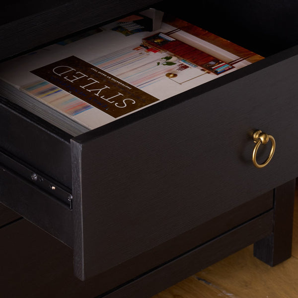 Safavieh Amisa Nightstand: Elegant Acacia Design For Functional Bedroom Storage And Sophisticated Style Black Accacia,Plywood,Mdf,Veneer Nst2402b