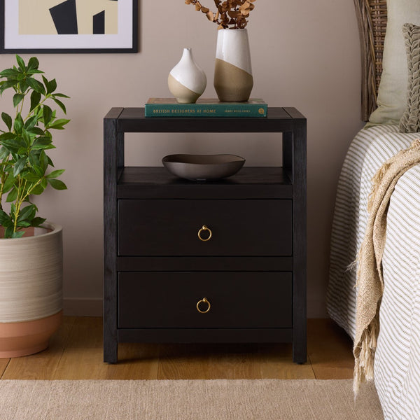 Safavieh Amisa Nightstand: Elegant Acacia Design For Functional Bedroom Storage And Sophisticated Style Black Accacia,Plywood,Mdf,Veneer Nst2402b