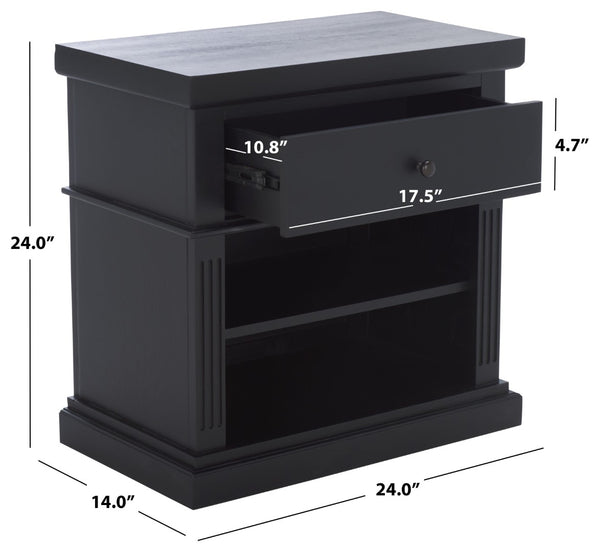 Safavieh Ahasu Nightstand - Elegant Acacia Wood Design With Spacious Storage For Modern Bedroom Interiors Black NST2403B