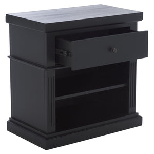 Safavieh Ahasu Nightstand - Elegant Acacia Craftsmanship With Spacious Storage For A Serene Bedroom Ambiance Black Accacia,Mdf,Veneer,Plywood Nst2403b