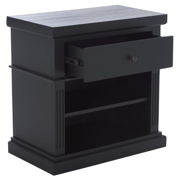 Safavieh Ahasu Nightstand - Elegant Acacia Craftsmanship With Spacious Storage For A Serene Bedroom Ambiance Black Accacia,Mdf,Veneer,Plywood Nst2403b