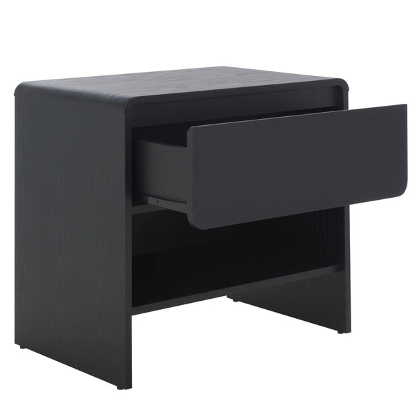 Safavieh Arsenio Modern Nightstand With Soft-Close Drawer - Sculptural Design For Contemporary Bedrooms Black NST3100B