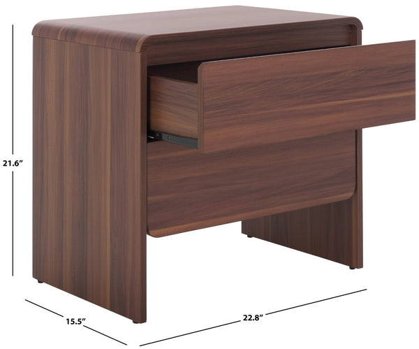 Safavieh Arsenio 2 Drawer Nightstand - Modern Sculptural Design With Soft-Close Drawers For Stylish Storage Walnut NST3101A