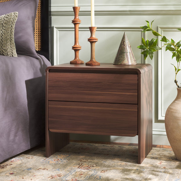 Safavieh Arsenio 2 Drawer Nightstand - Stylish Storage Solution For Your Bedroom With Timeless Elegance Walnut Pb,Mdf Nst3101a