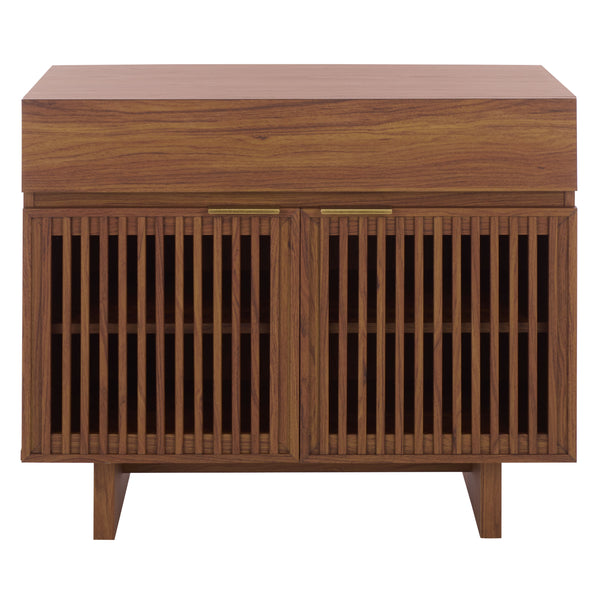 Safavieh Quaid 1 Drawer 2 Door Nightstand In Elegant Walnut Finish For Stylish Bedroom Storage Solutions Walnut ,Brass Pb ,Mdf Nst3104a